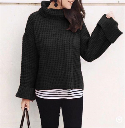 Női téli pulóver pólógallérral, fekete, barna és bézs színben