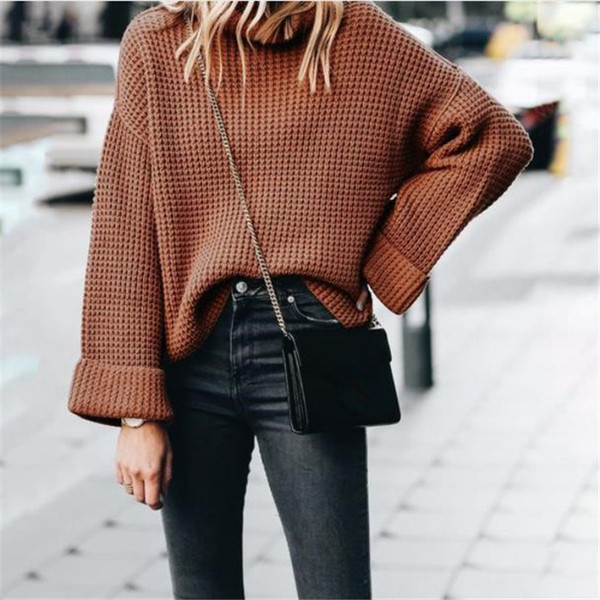 Női téli pulóver pólógallérral, fekete, barna és bézs színben