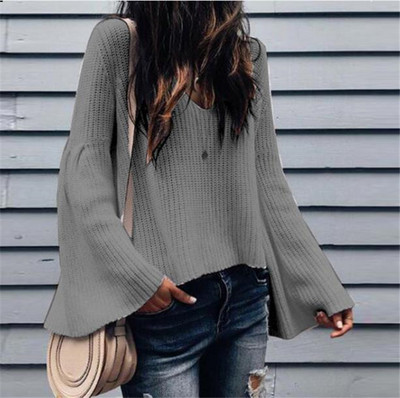 Stílusos női pulóver V-nyakkal és széles ujjakkal több színben