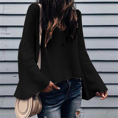 Stílusos női pulóver V-nyakkal és széles ujjakkal több színben