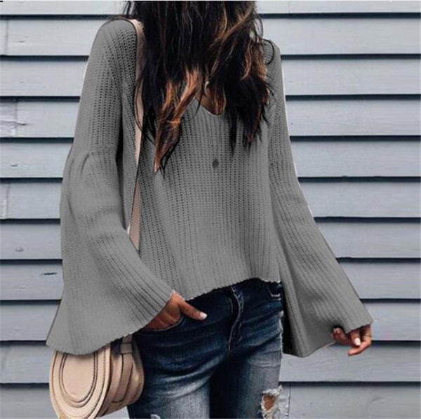 Stílusos női pulóver V-nyakkal és széles ujjakkal több színben