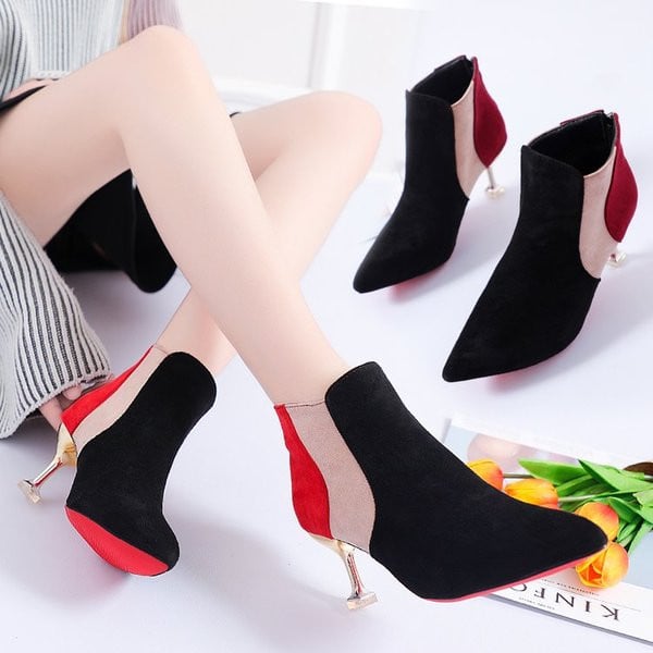 Eco velúrból készült stílusos női csizma vékony sarokkal, két színben