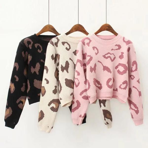 Pulover scurt de dama cu model leopard in trei culori