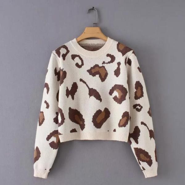 Pulover scurt de dama cu model leopard in trei culori