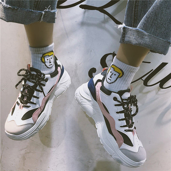 Tenisi casual de dama colorati cu talpa groasa