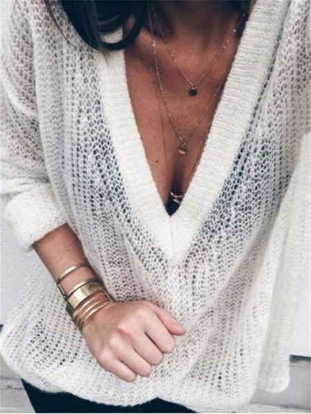 Modern női pulóver V-nyakkal, többféle színben