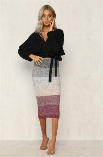 Fusta de dama moderna in dungi cu talie inalta