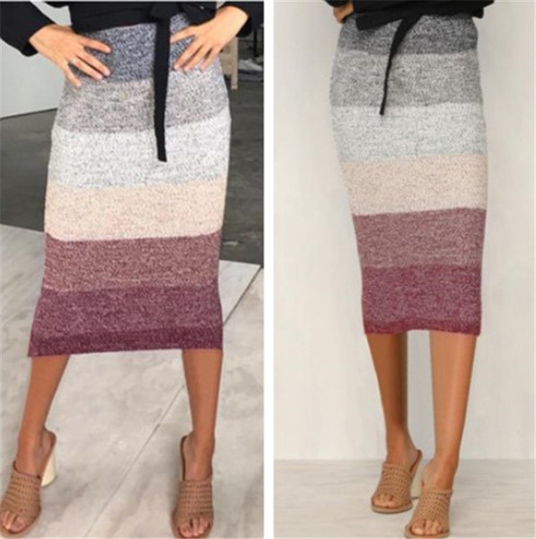 Fusta de dama moderna in dungi cu talie inalta