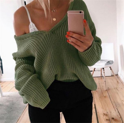 Pulover de iarnă de damă modern cu decolteu în V adânc în mai multe culori