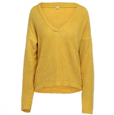 Pulover de iarnă de damă modern cu decolteu în V adânc în mai multe culori