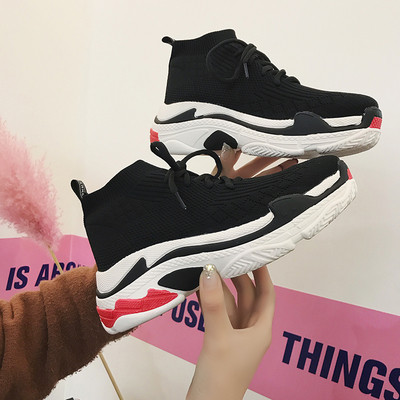 Női alkalmi, légáteresztő tornacipő fekete és piros színben