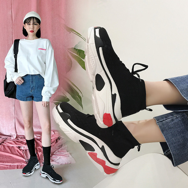 Női alkalmi, légáteresztő tornacipő fekete és piros színben