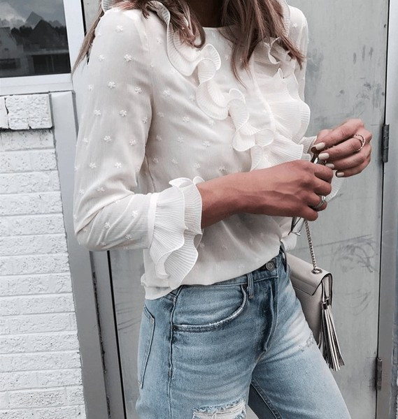 Stílusos női blúz hosszú ujjal - fehér színű