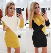 Modern női téli ruha O-nyakkal, két színben