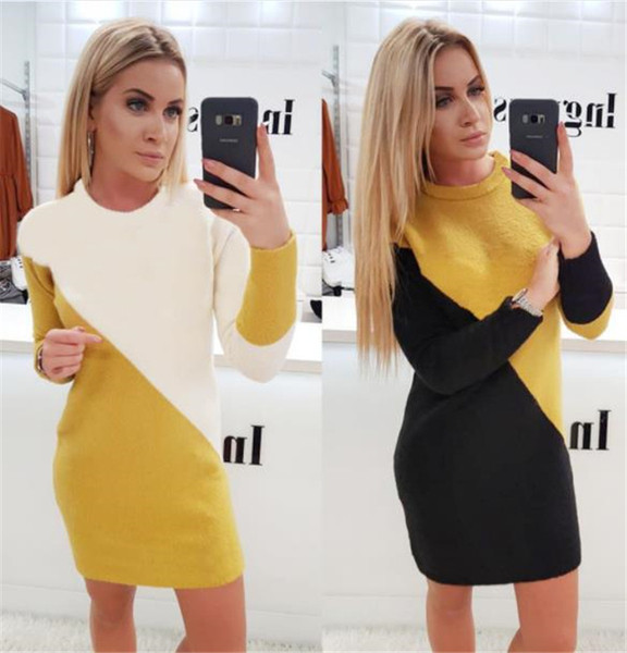 Modern női téli ruha O-nyakkal, két színben