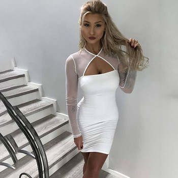 Rövid női ruha hálós ujjú fekete-fehér színben