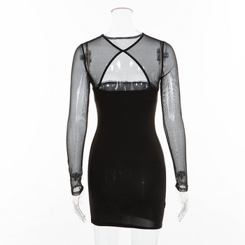 Rövid női ruha hálós ujjú fekete-fehér színben