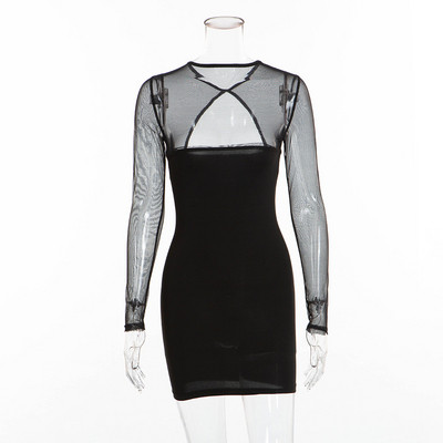 Rövid női ruha hálós ujjú fekete-fehér színben