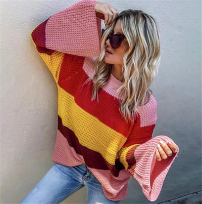 Pulover de damă modern în dungi cu mâneci largi în trei culori
