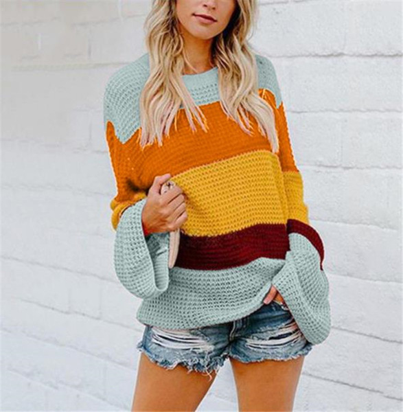 Pulover de damă modern în dungi cu mâneci largi în trei culori