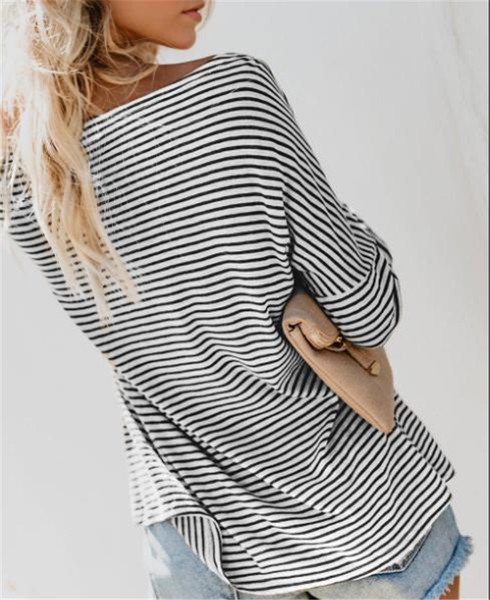 Lezser női csíkos blúz leesett váll