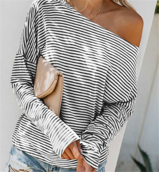 Lezser női csíkos blúz leesett váll