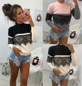 Stílusos női pamut blúz elemes - csipke két színben