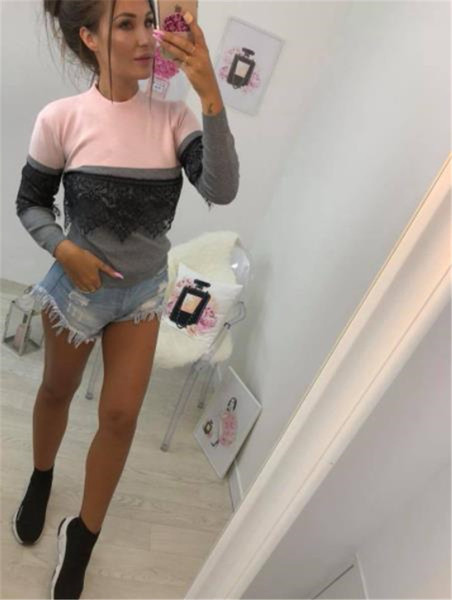 Stílusos női pamut blúz elemes - csipke két színben