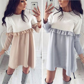 Καθημερινή κυρία με μακριά μανίκια φόρεμα σε δύο χρώματα