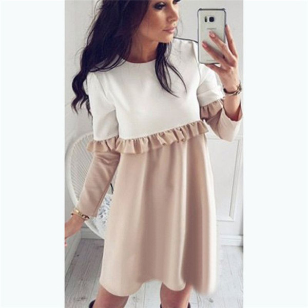 Καθημερινή κυρία με μακριά μανίκια φόρεμα σε δύο χρώματα