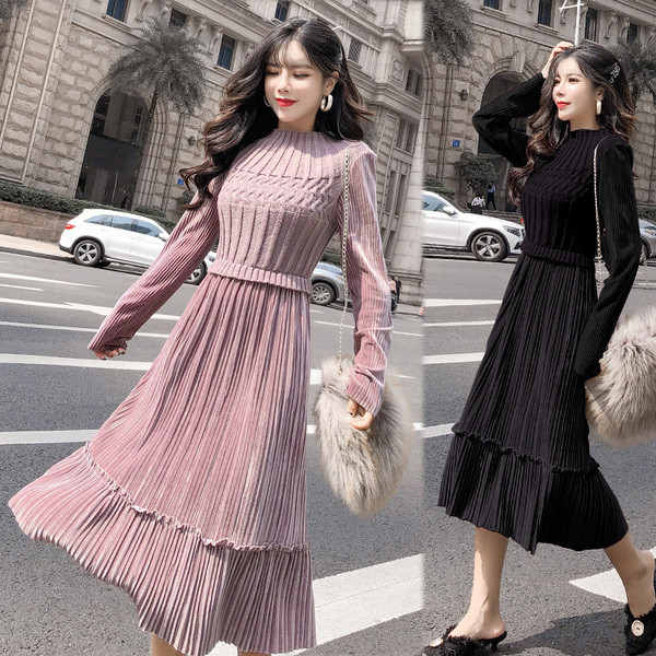 Hosszú, modern női ruha fekete és rózsaszín színben