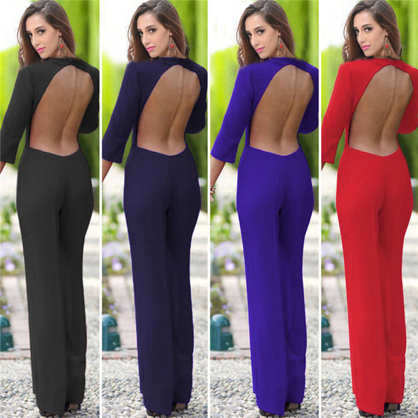 Stílusos női overál csupasz háttal, 3/4 ujjú több színben