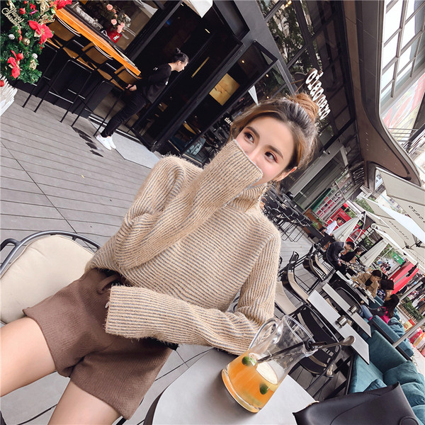 Női téli pulóver O-nyakkal