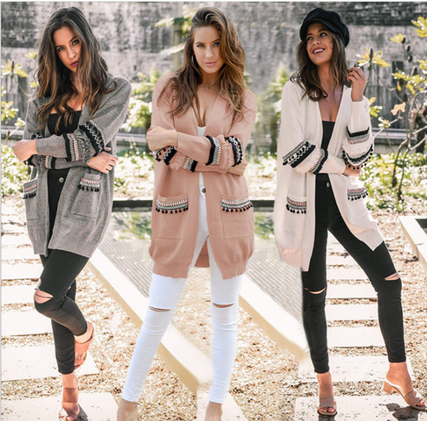 Modern női kardigán hosszú modell zsebekkel, három színben