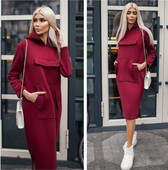 Sport-alkalmi női ruha nagy zsebbel és kapucnival három színben