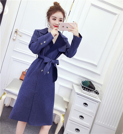 Női kabát V-nyakú szürke és kék színben