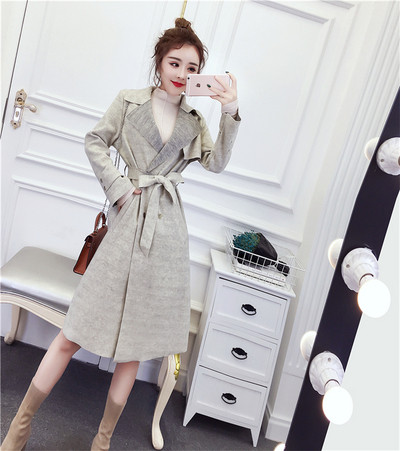 Női kabát V-nyakú szürke és kék színben