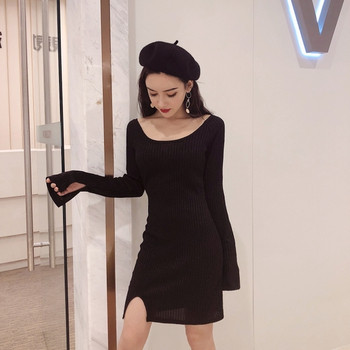 Γυναικείο φόρεμα μόδας με μανίκι λωτού σε ροζ και μαύρο χρώμα