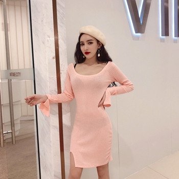 Γυναικείο φόρεμα μόδας με μανίκι λωτού σε ροζ και μαύρο χρώμα