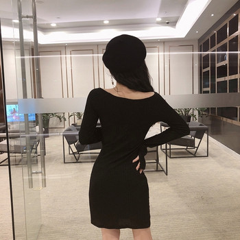 Γυναικείο φόρεμα μόδας με μανίκι λωτού σε ροζ και μαύρο χρώμα