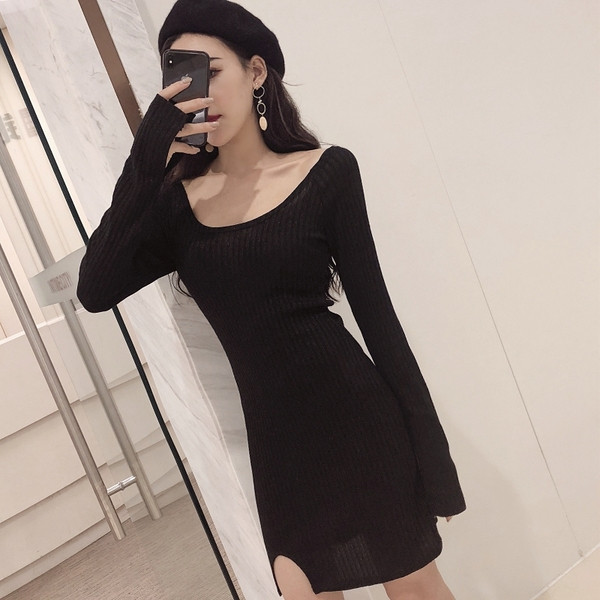 Γυναικείο φόρεμα μόδας με μανίκι λωτού σε ροζ και μαύρο χρώμα