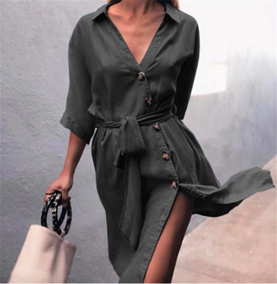 Modern női ruha típusú ing V-nyakkal, többféle színnel