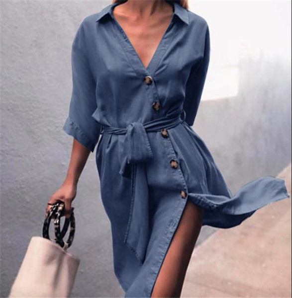 Modern női ruha típusú ing V-nyakkal, többféle színnel