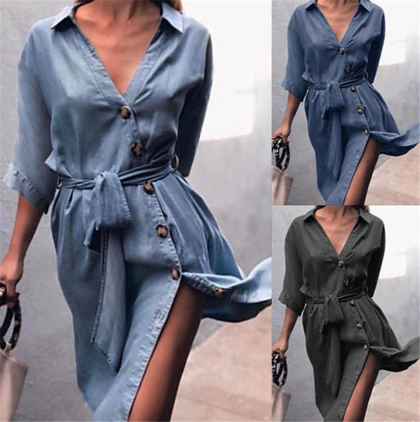 Modern női ruha típusú ing V-nyakkal, többféle színnel