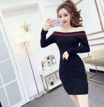 Elegáns vállú, stílusos női ruha két színben