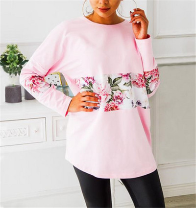 Modern női alkalmi blúz fehér, rózsaszín és fekete virágos motívumokkal