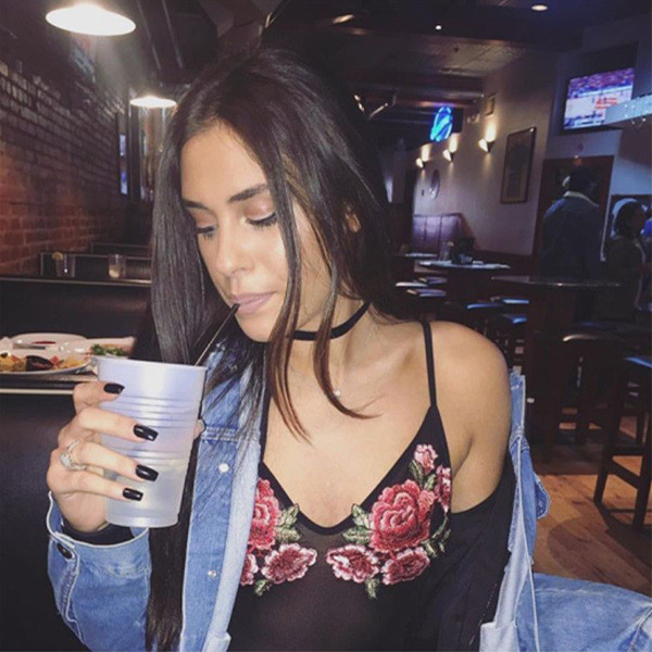 Body de dama transparent in negru cu broderie florala