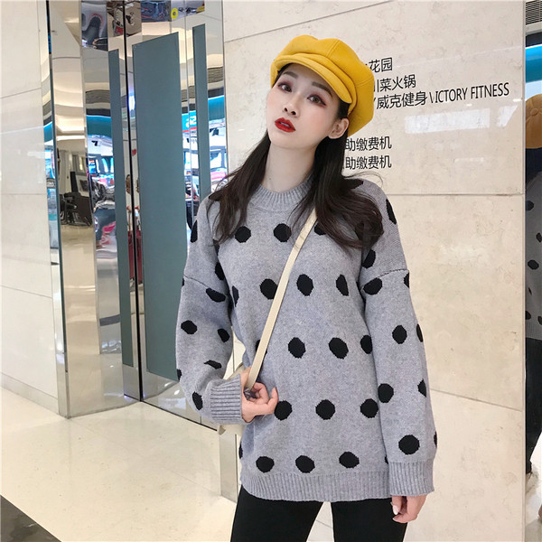 Női alkalmi pöttyös pulóver két színben