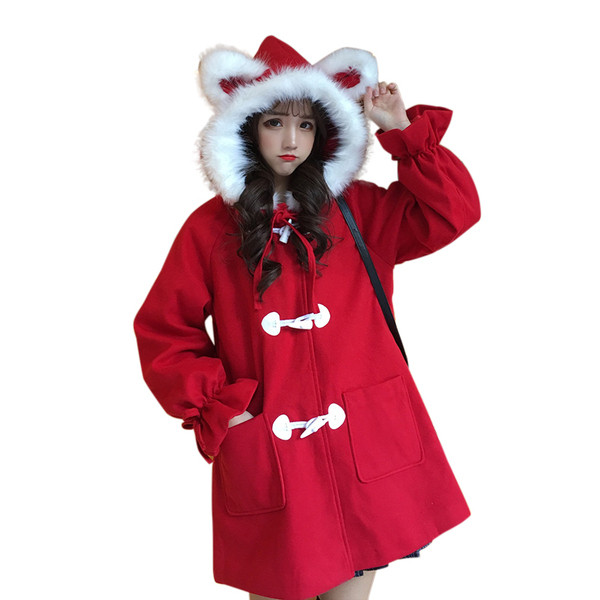 Modern női kabát kapucnival és 3D elemekkel