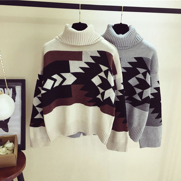 Modern női téli pulóver pólógallérral, két színben
